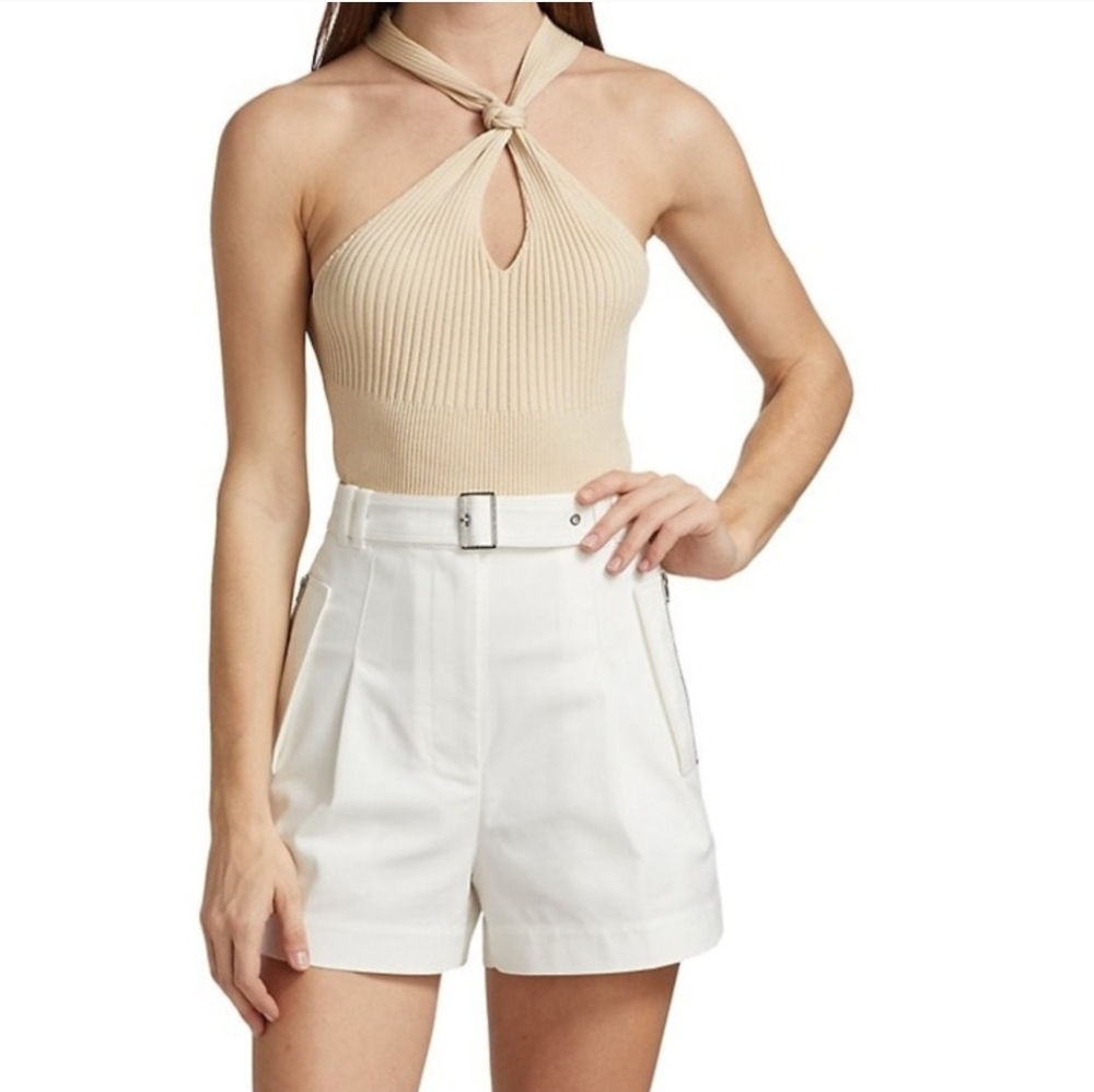 NWT $255 Jonathan Simkhai Andrea Knit Knotted Neck Halter Sleeveless Top Almond - Picture 6 of 16